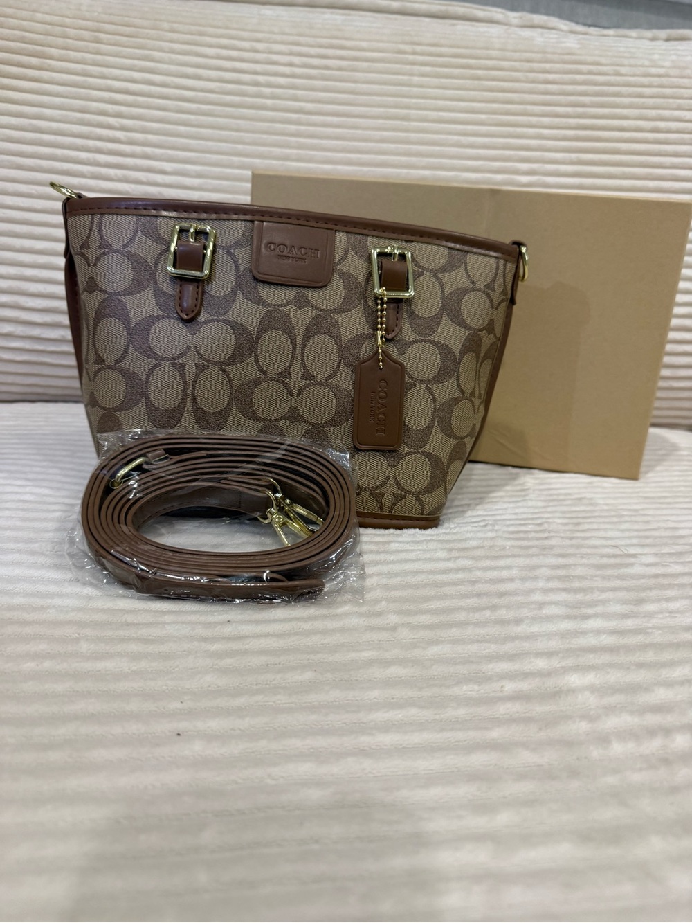 Coach Signature Canvas Crossbody in Brown and Tan